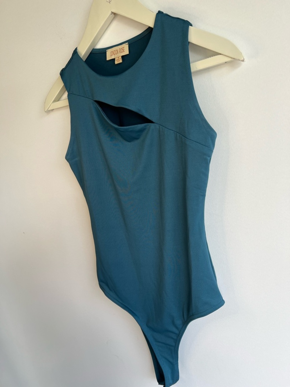 London Rose Blue Cutout Bodysuit Small Sleek Minimal Stretch - Picture 7 of 10